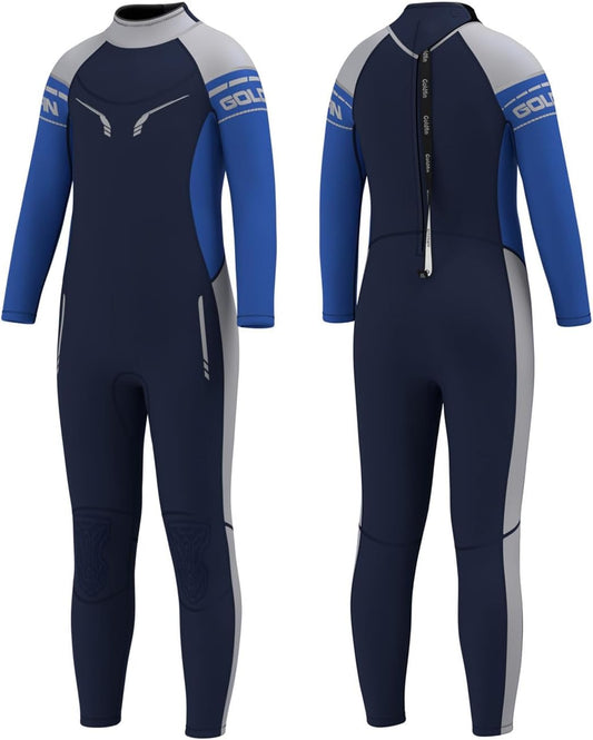 Goldfin Kids Wetsuit, Boys Girls 3mm Wet Suits Youth Toddler Neoprene Back Zip Keep Warm for Cold Water Swimming Diving Snorkeling Surfing Paddleboarding