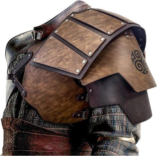 HiiFeuer Viking Faux Leather Single Pauldron Shoulder Armor, Retro Medieval Knight Shoulder Armor for LARP/Cosplay