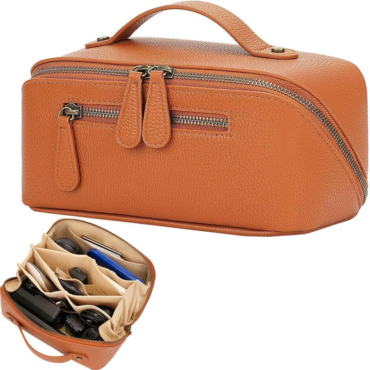 Electronic Organizer Travel Case, Portable Waterproof PU Leather Tech Pouch, Accessories Storage Bag, Compact Travel Cord Organizer for Cable, Charger, Phone, Earbuds (2L Brown)