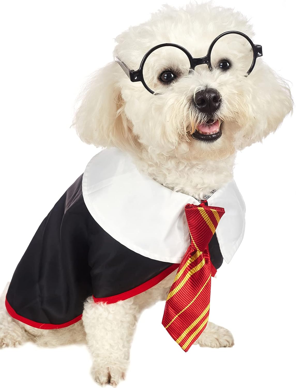 Pet Halloween Dog Shirts Funny Cat Wizard Costume Cute Apparel Soft Clothes with Glasses (Large,Neck:18")