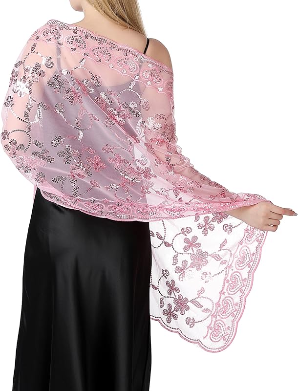 Shawls and Wraps for Evening Dresses,Women Formal 1920s Sequin Flower Sheer Shawls and Wraps for Wedding-