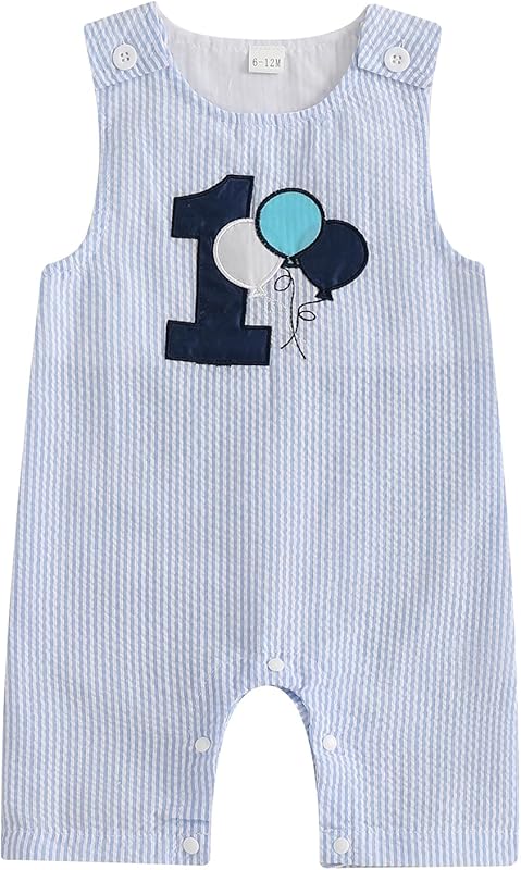 Baby Boy Birthday Outfit Sleeveless 1st Embroidery Birthday Romper Jumpsuit Cute One Piece Cake Smash Outfits
