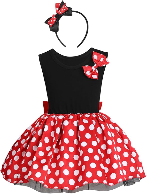 IBTOM CASTLE Baby Girl Polka Dots Princess Costume Birthday Fancy Dress up Party Cosplay Ears Dance Clothing Set