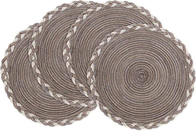 SHACOS Round Braided Placemats Set of 4 Round Table Mats for Dining Tables 15 inch Washable Kitchen Table Place Mats Indoor (Beige, 4)