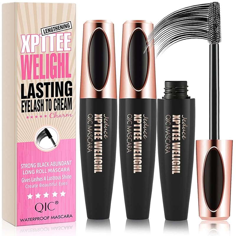 4D Silk Fiber Lash Mascara Extension - 4 Pack Voluminous, Waterproof & Smudge-Proof, Long-Lasting No Flaking, Natural No Clumping, All Day Exquisitely Full