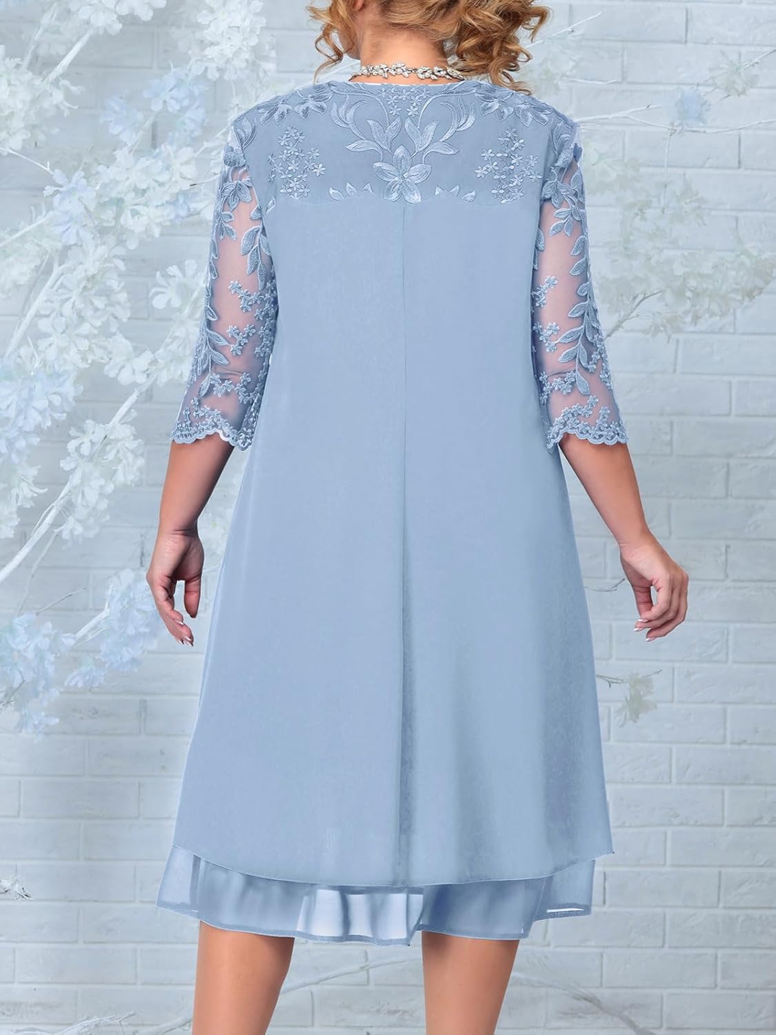 shownicer Femmes Robe Manches 3/4 Grande Taille Robes Elégante Robe De Soiree Fête Dentelle Robe de Soirée Cérémonie Cocktail Mariage