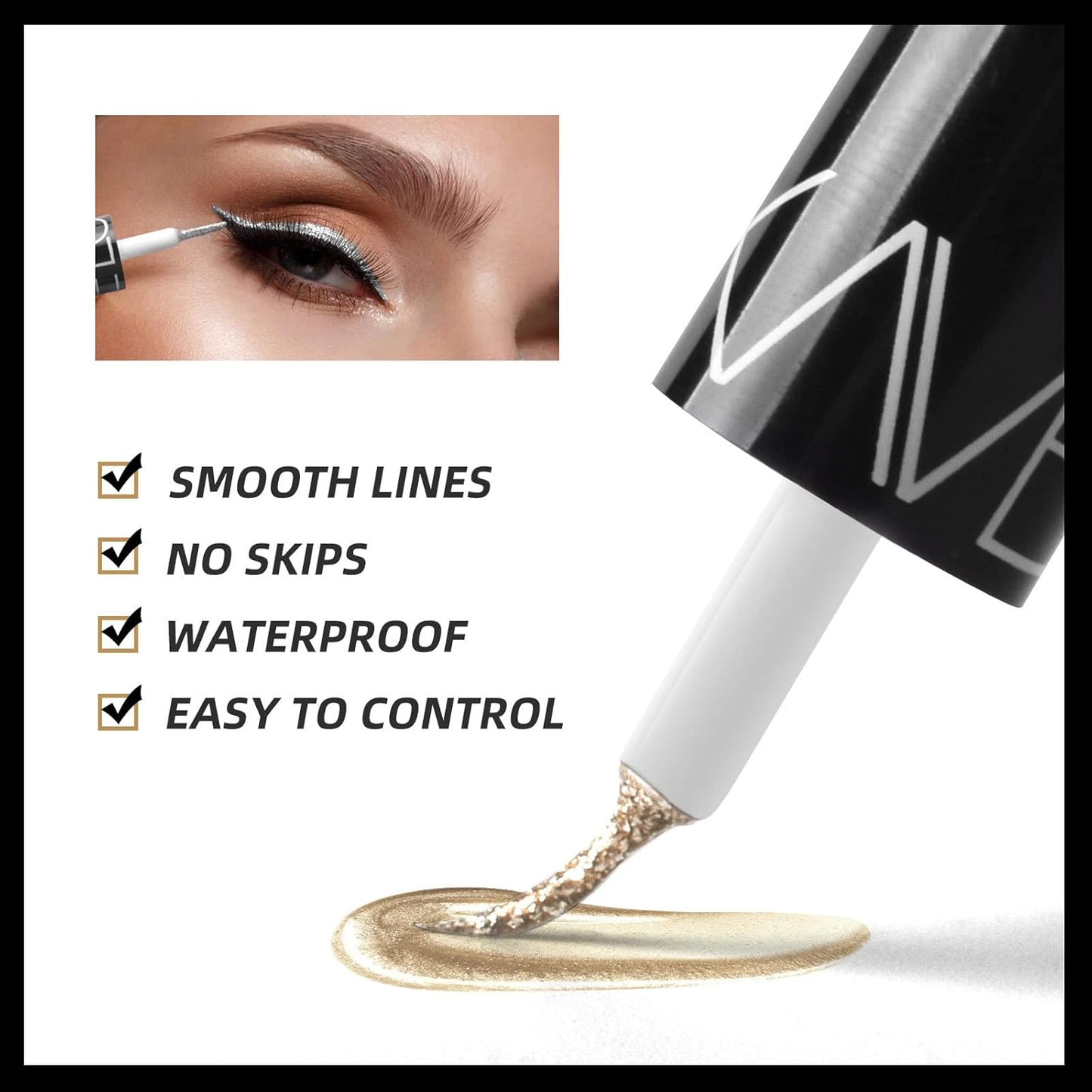 Go Ho Glitter Liquid Eyeliner Colorful Set,5 Colors Metallic Shimmer White Silver Gold Diamond Eye Liner,Glitter Eyeliner Eyeshadow Shine,Waterproof Long Lasting Glow Sparkle Eye Makeup