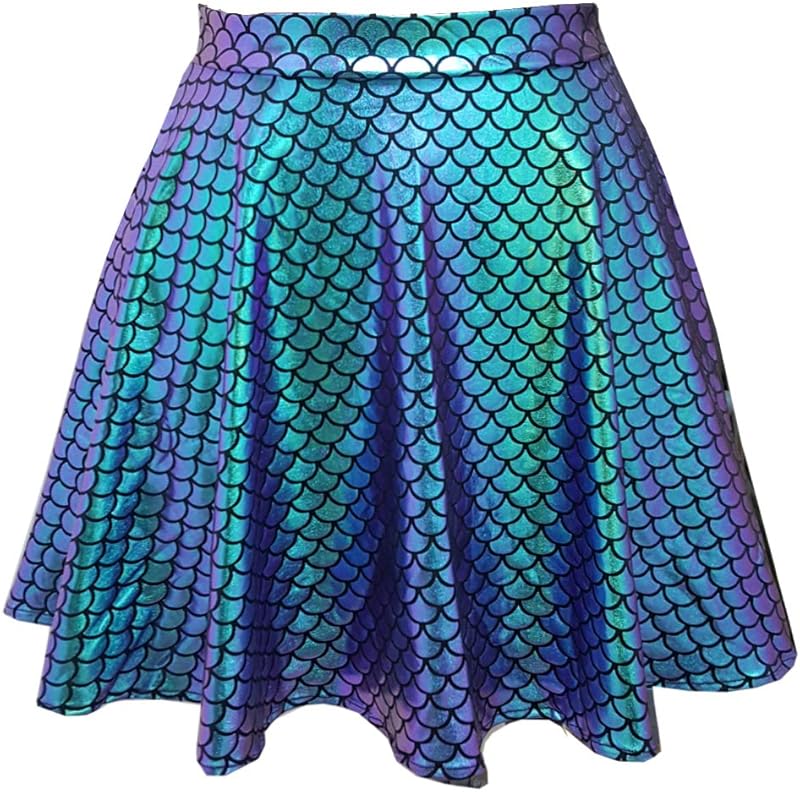 pinda Rave Bottoms Outfits Iridescent Mermaid Party Supplies Holographic High Waisted Flare Skater Skirt