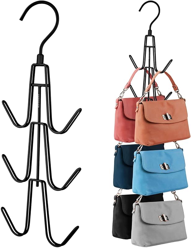 ZEDODIER Purse Hanger Organizer for Closet, 2 Pack Hanging Bag Holder, Keeping Purses Visible and in Good Condition, Metal Handbag Storage Hook Backpack Rack Space Saving Hanger, Silver