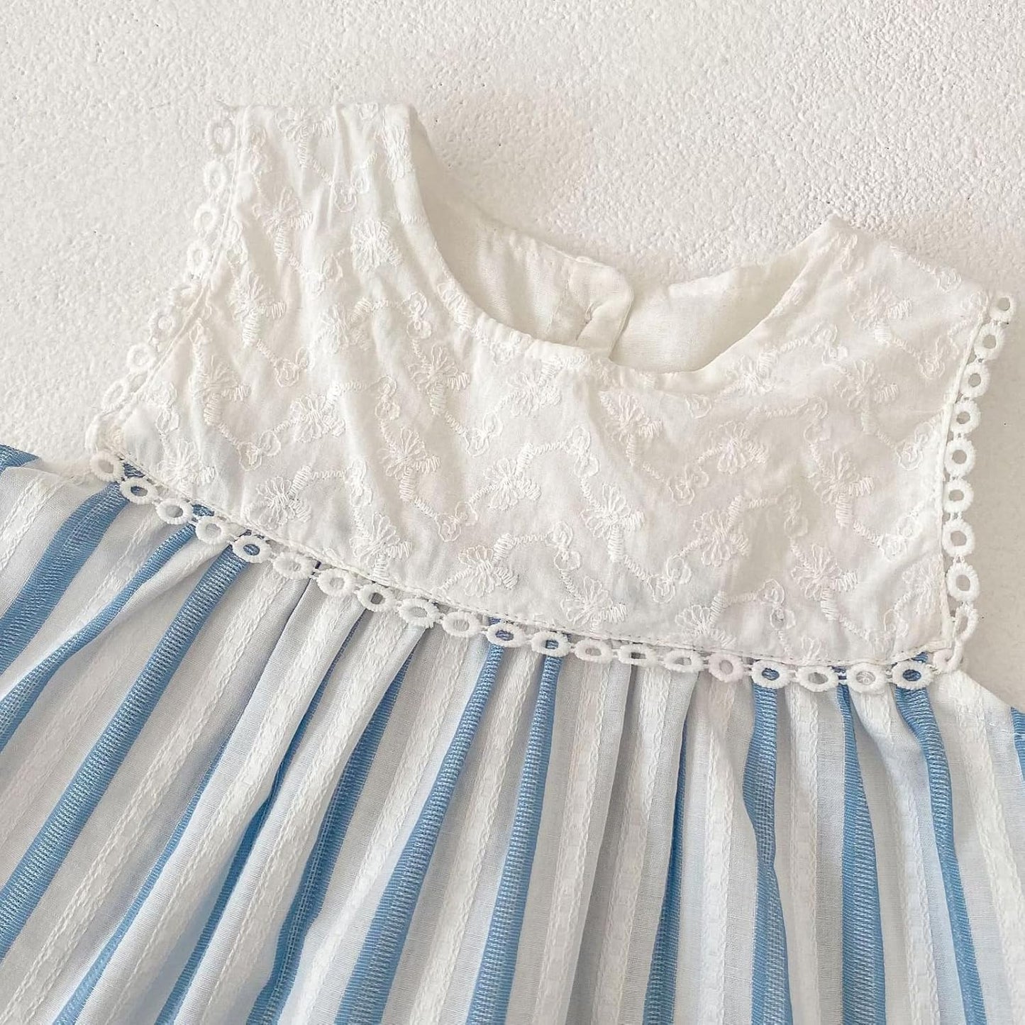 HOOLCHEAN Baby and Toddler Girl 2-Piece Outfit, Dress-Style Cotton Top with Lace Embroidery and Striped Bloomers