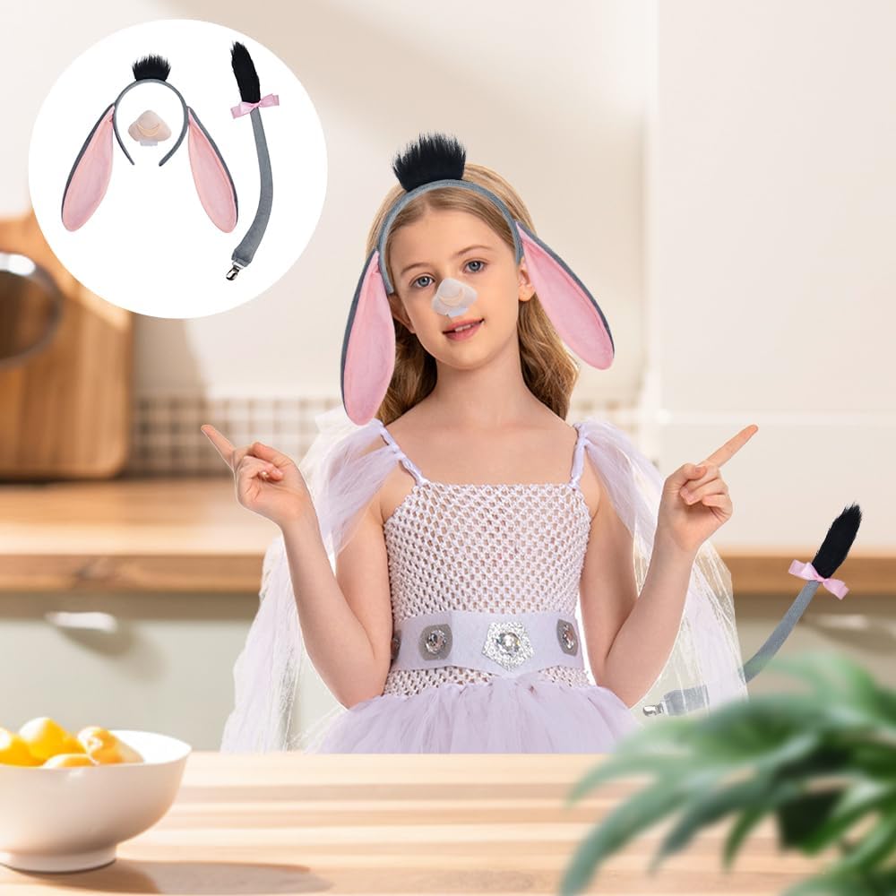 Donkey Cosplay Costume Accessories Adult Donkey Tail Ears Nose Suit Halloween Outfit Props Set 3Pcs