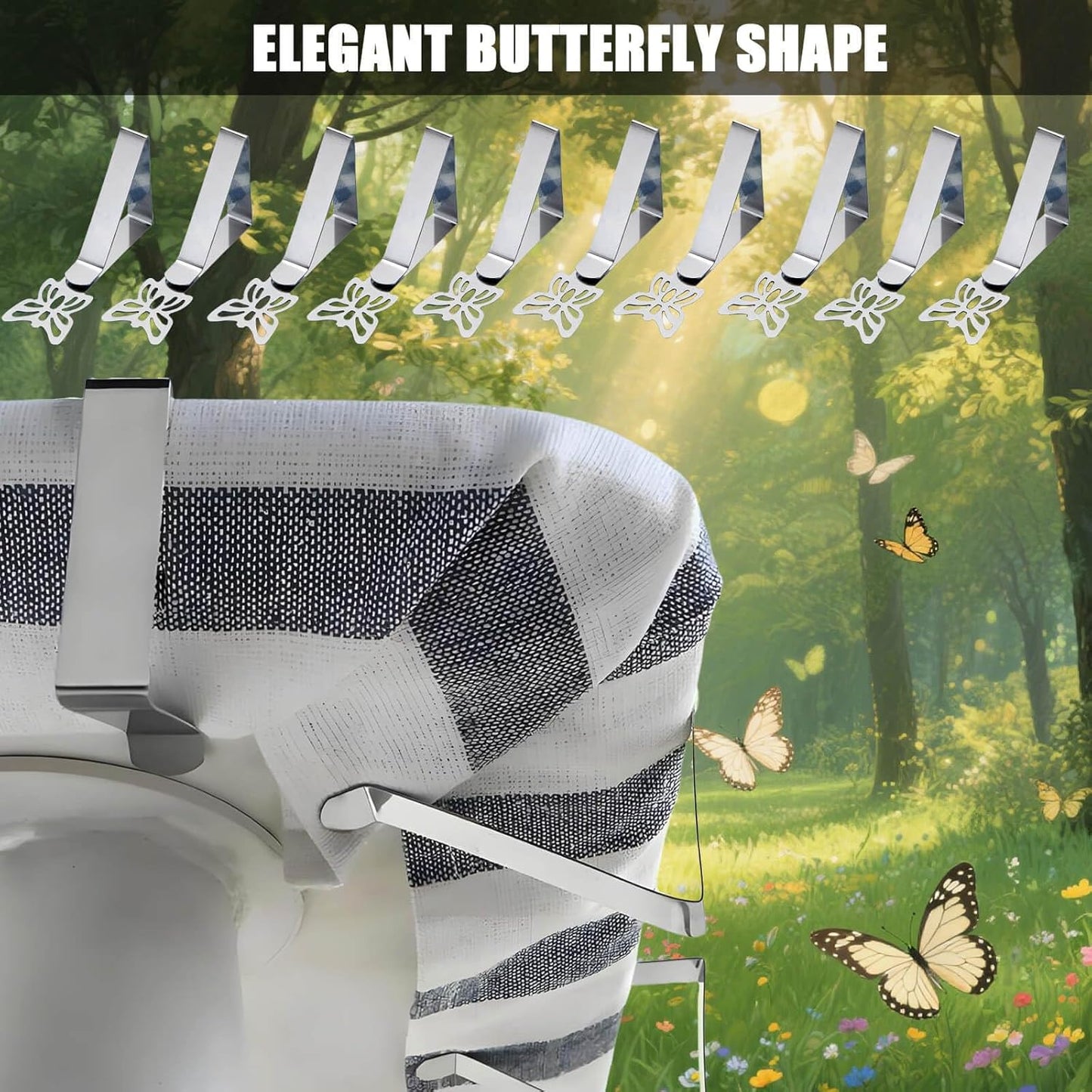 Tablecloth Clips for Outdoor Thick Tables 10 Pack, Butterfly Picnic Table Cloth Holder Clip Indoor, Heavy Duty Stainless Steel Cover Clamp for Party Wedding Home Restaurant Camping Accessories