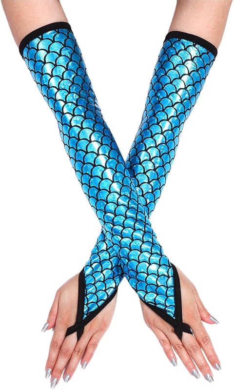 Fashion Gloves Sparkle Fingerless Long Glove Fish Scale Arm Sleeves Rave Party Costume for Women and Girls
