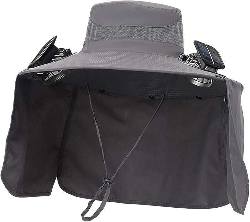 Outdoor Wide Brim Sun Hat with 2 Solar Fan - 2025 Sun Bucket Hat for Men Women, UPF 50+ Bucket Fishing Beach Hat Fan Built in