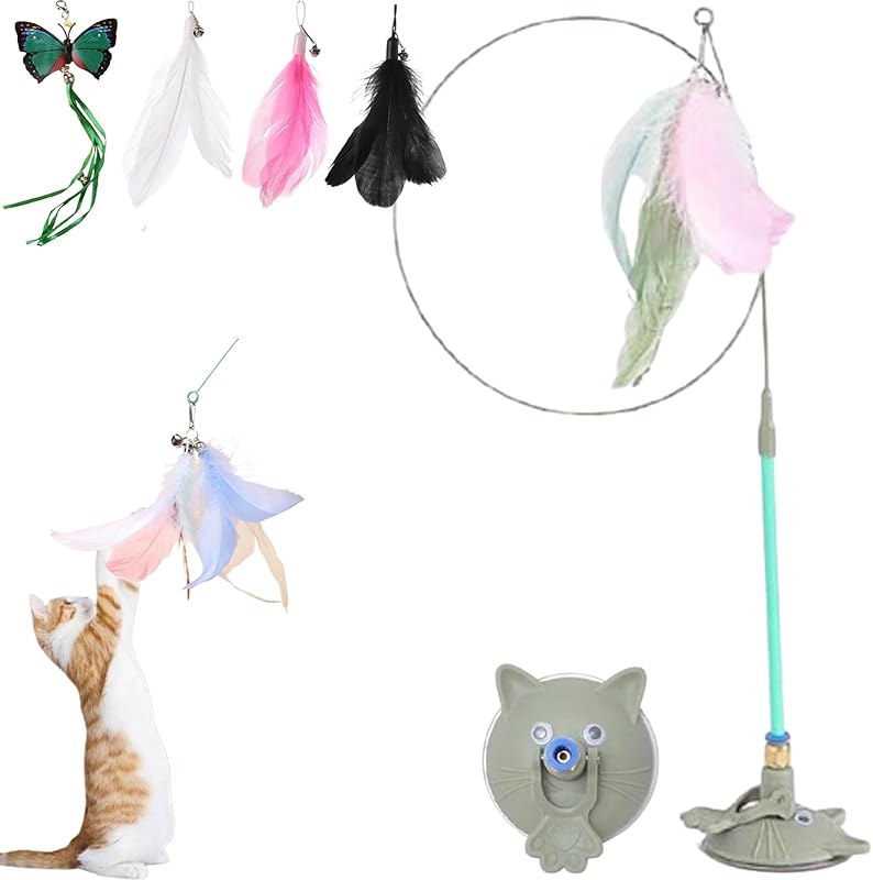 Puff Pet MeowMastery Toy, MeowMastery Cat Toy, Meow Mastery Teaser Wand - with 4 Types of Replacement Feathers, Interactive Cat Teaser, Exercise and Entertainment for Active Felines (Pink)