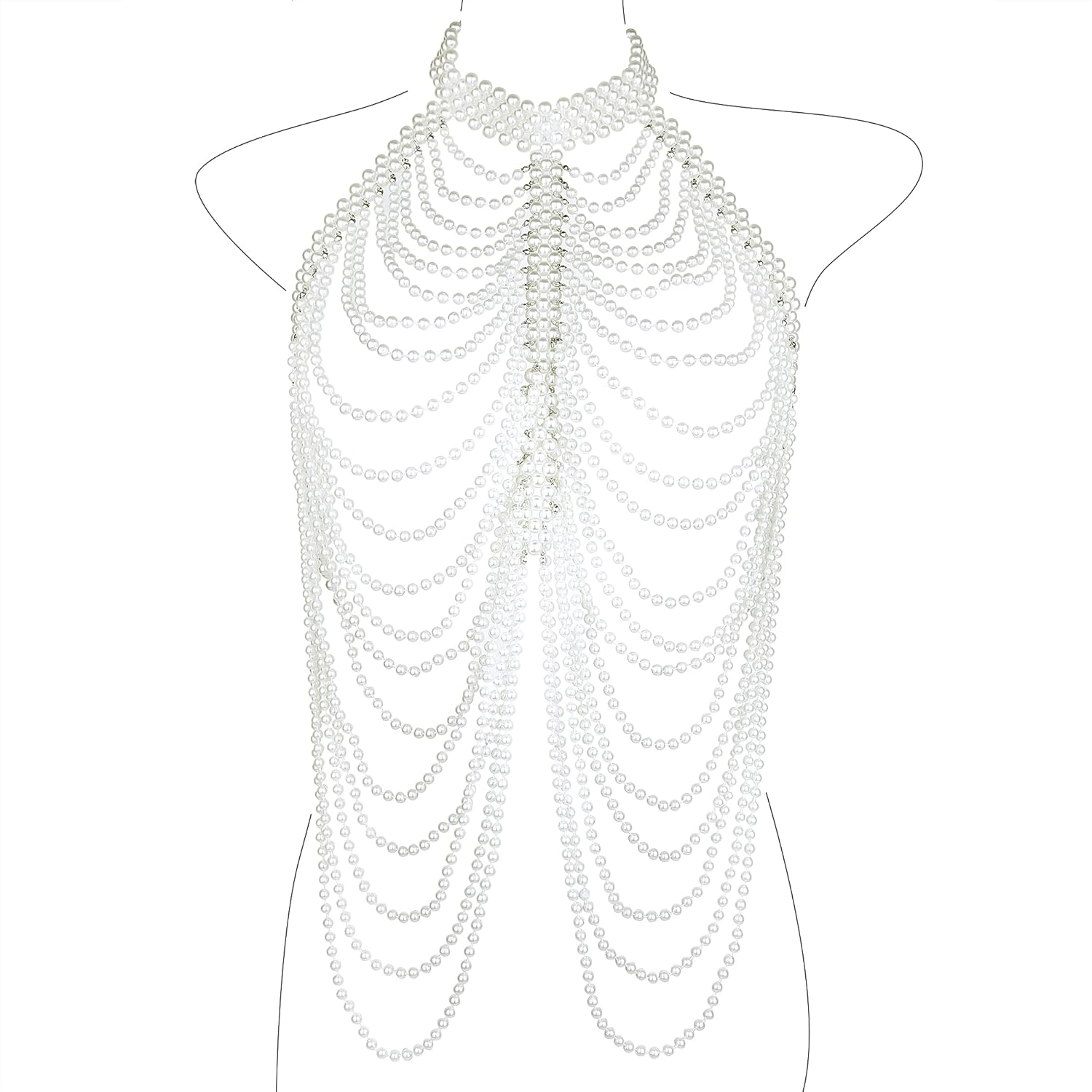CCbodily Pearl Body Chain Bra - Fashion Shoulder Necklaces Bra Chain Body Jewelry - TrendyLookz