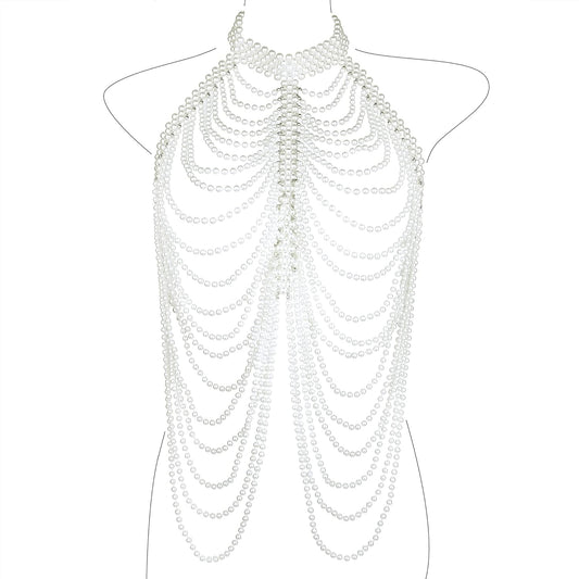 CCbodily Pearl Body Chain Bra - Fashion Shoulder Necklaces Bra Chain Body Jewelry - TrendyLookz