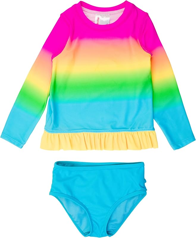 RuffleButts Baby/Toddler Girls Long Sleeve Rash Guard UPF50+ Sun Protected Bikini Swimsuit