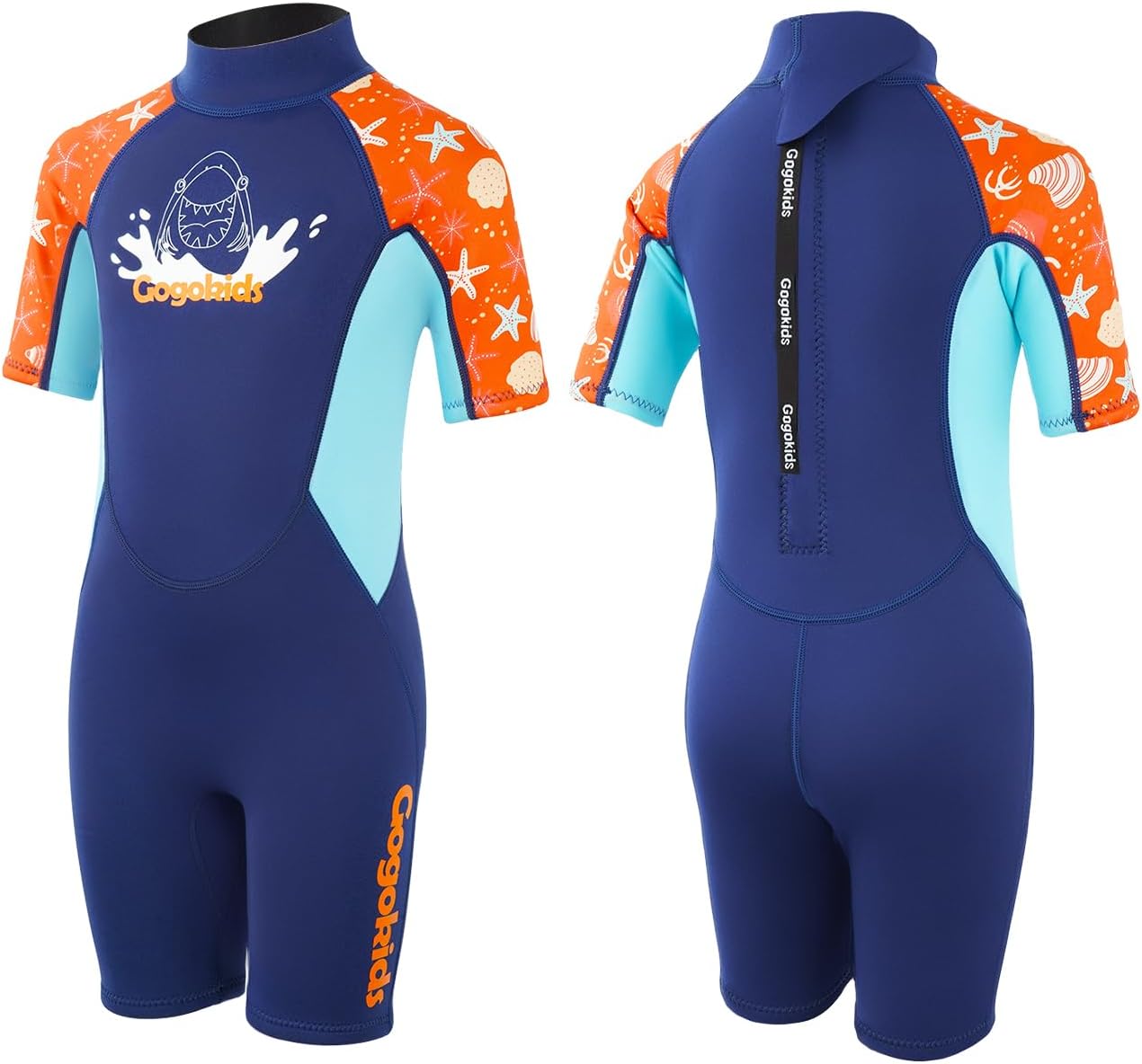 Gogokids Kids Wetsuit, Youth 2.5mm Neoprene Thermal Wet Suits, Short Sleeve Back Zip Sun Protection Swimsuits for Swimming, Diving, Surfing Lessons