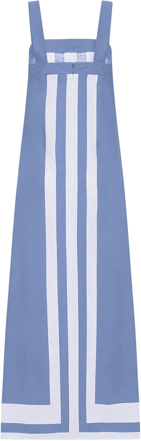 Color Block Dress for Women Sleeveless Boho Shoulder Strap Striped Flowy Beach Casual Summer Cover Up Maxi Long Dress