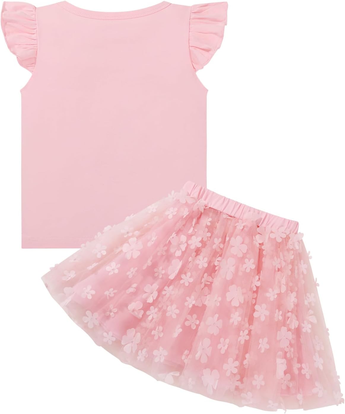 Naiyafly Girls Tulle Skirt Set Toddler Girls 2 Piece Outfits Kids Two Piece Ruffle Sleeve T-Shirt Bow Knot Tutu Dress Costume Birthday Party Outfit 3-8 Years