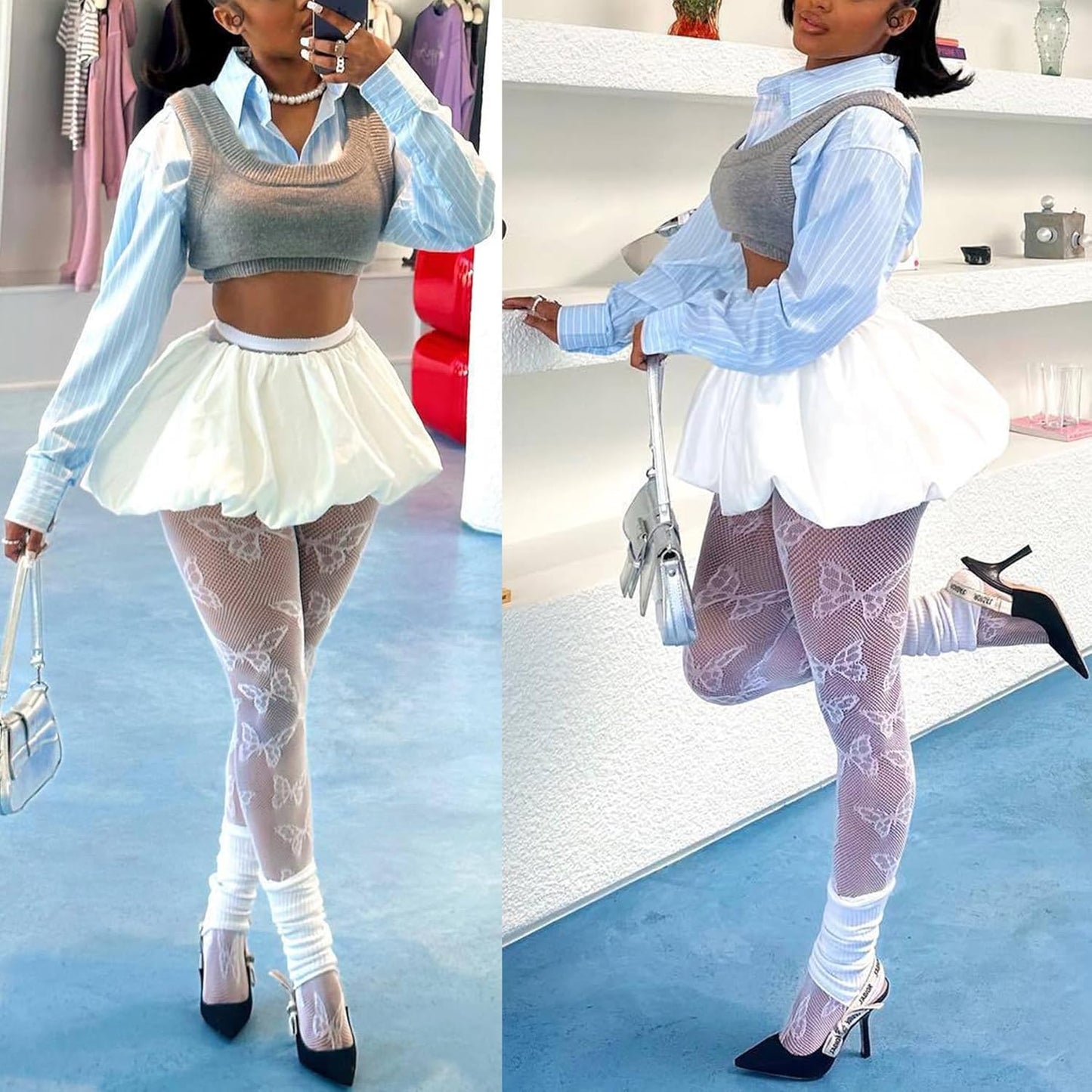 NRTHYE Women Y2K Bubble Mini Skirt Ruffle Short Skirts High Waist Puffy Flared Balloon Skirt