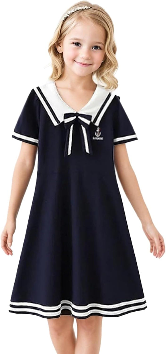 SANGTREE Girls Nautical Sailor Dresses School Uniform Casual Dress, 3-14 Years