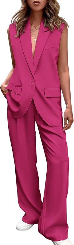 PRETTYGARDEN Women's 2 Piece Outfits Sleeveless Suit Vest and Wide Leg Pants Business Casual Blazer Sets