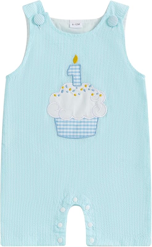 Baby Boy Birthday Outfit Sleeveless 1st Embroidery Birthday Romper Jumpsuit Cute One Piece Cake Smash Outfits