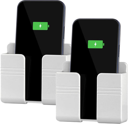 CEI&BPY 2Pcs Phone Holder Wall Mounted, Phone Stand with Self Adhesive. Phone Holder for RV Charging.Compatible with iPhone and Android (2Pack - White) - TrendyLookz
