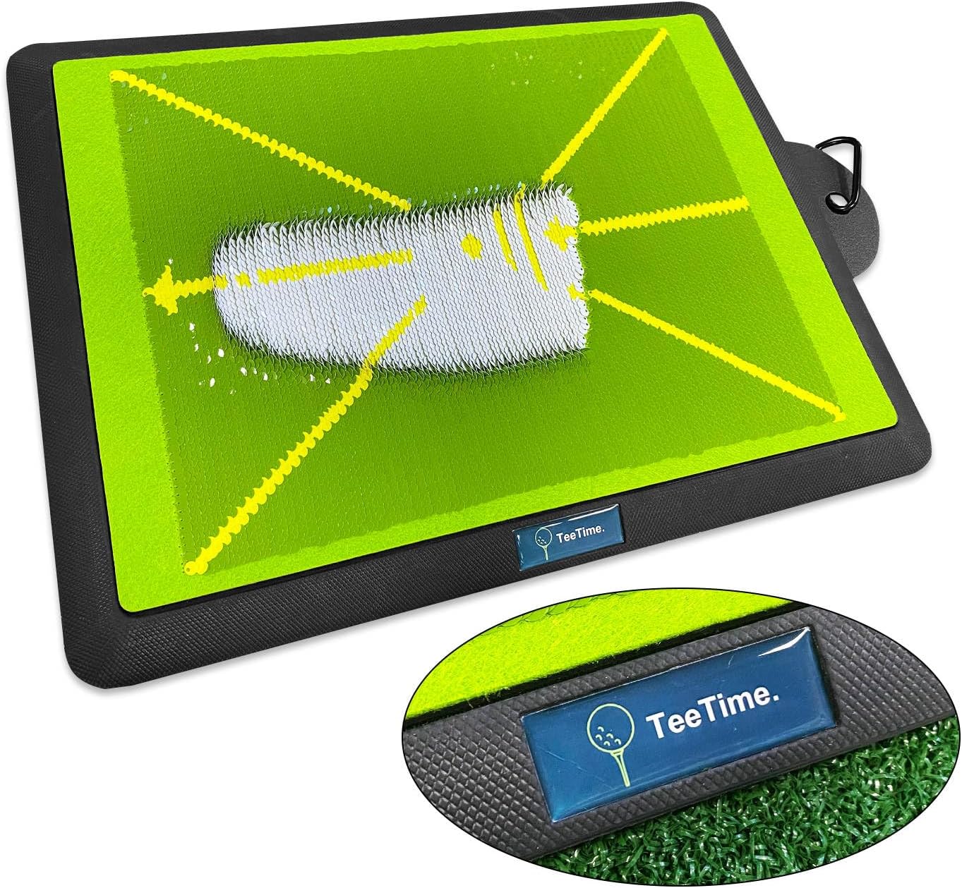 TeeTime Golf Practice Mat - Patent Pending - Instant Swing Path Feedback - Indoor-Outdoor with Carry Clip