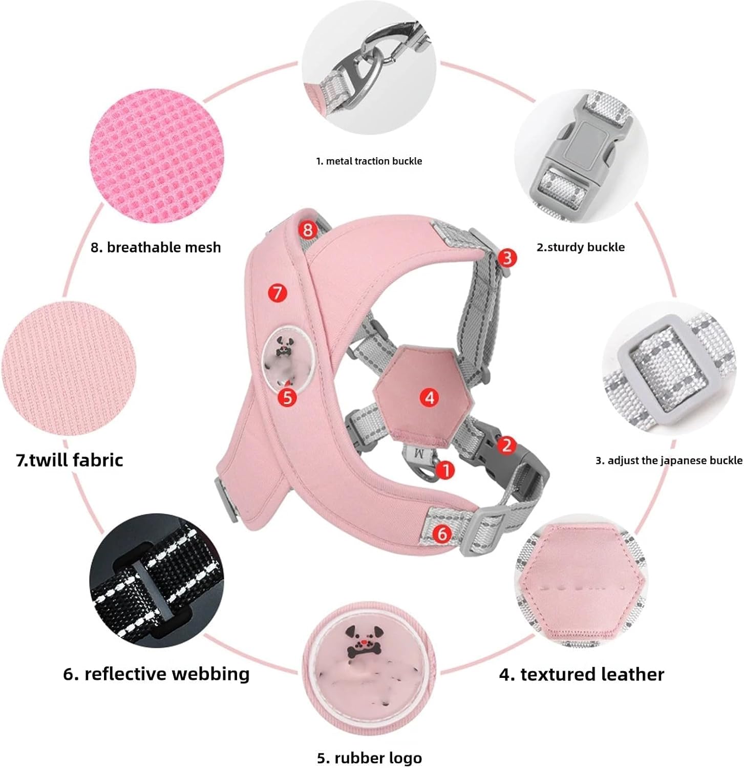 Chewie Cozy Dog Harness, Chewie - Adjustable No Choke No Pull Reflective Cozy Harness with Traction Rope, Soft Breathable (Pink, S) - TrendyLookz