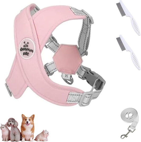 Chewie Cozy Dog Harness, Chewie - Adjustable No Choke No Pull Reflective Cozy Harness with Traction Rope, Soft Breathable (Pink, S) - TrendyLookz