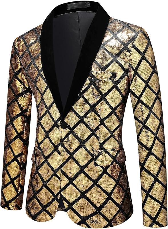 Cloudstyle Mens One Button Sequin Dress Suit Jacket Party Festival Tuxedo Sport Coat - TrendyLookz