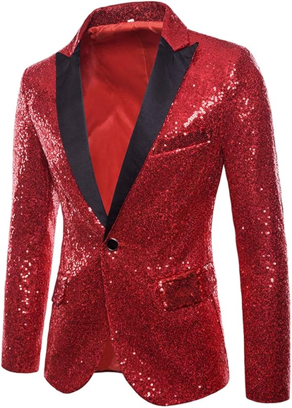 Cloudstyle Mens One Button Sequin Dress Suit Jacket Party Festival Tuxedo Sport Coat - TrendyLookz