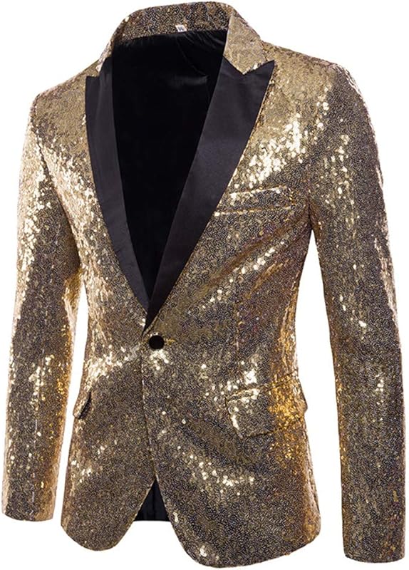 Cloudstyle Mens One Button Sequin Dress Suit Jacket Party Festival Tuxedo Sport Coat - TrendyLookz