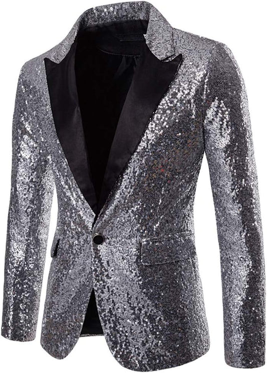 Cloudstyle Mens One Button Sequin Dress Suit Jacket Party Festival Tuxedo Sport Coat - TrendyLookz