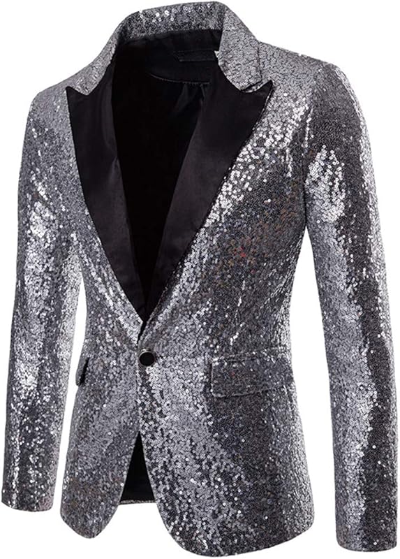 Cloudstyle Mens One Button Sequin Dress Suit Jacket Party Festival Tuxedo Sport Coat - TrendyLookz