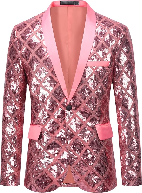 Cloudstyle Mens One Button Sequin Dress Suit Jacket Party Festival Tuxedo Sport Coat - TrendyLookz