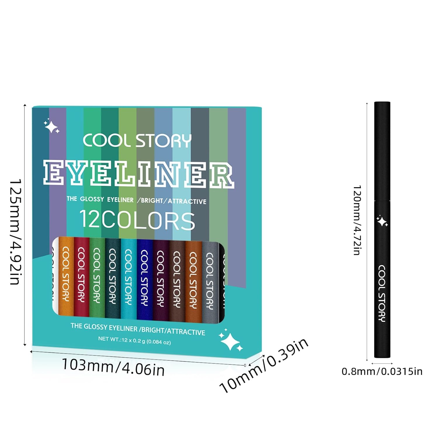 COOL STORY 12 Color Glossy Eyeliner Gel Pencil Eyebrow Pen Eye Makeup Waterproof Smudge Proof Long Lasting - TrendyLookz