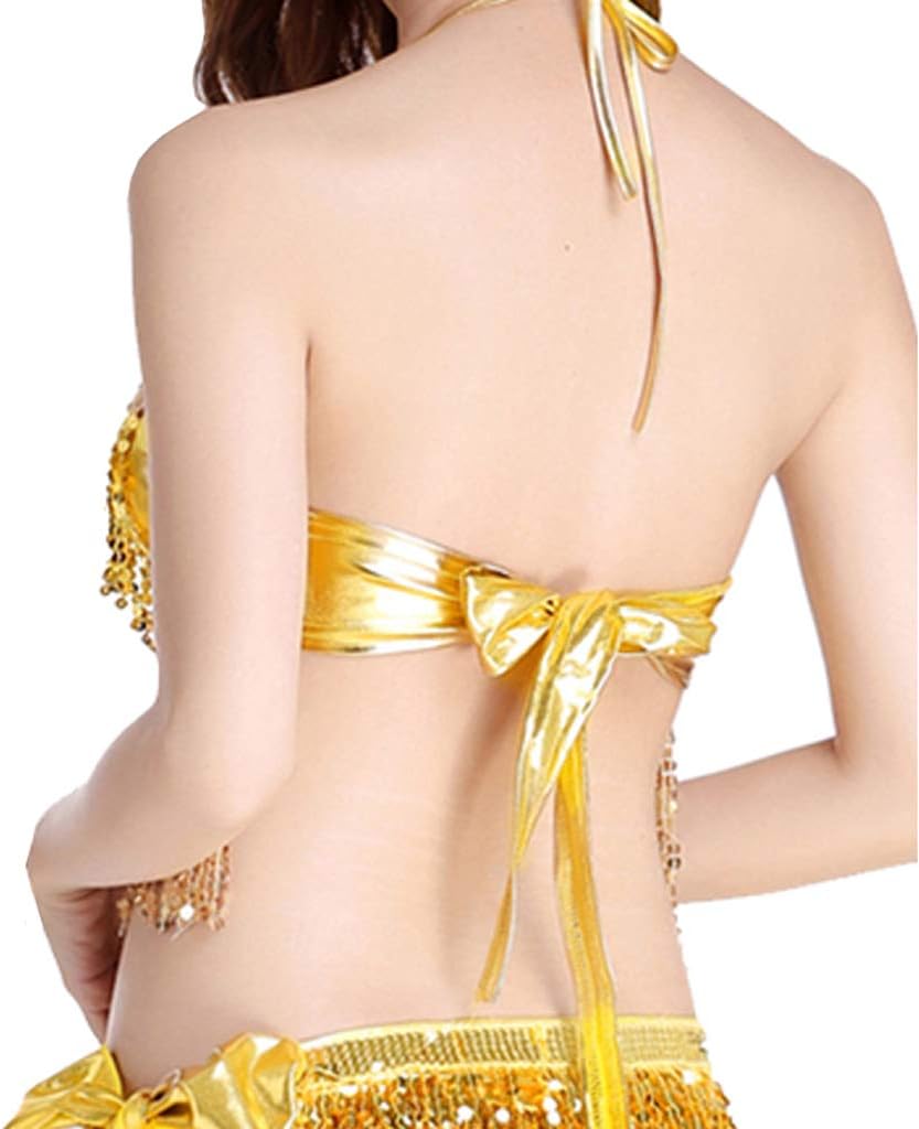 Wuchieal Women's Belly Dance Costume Sequin Bra Tassel Top with Chest Party Club Wear Bra Top