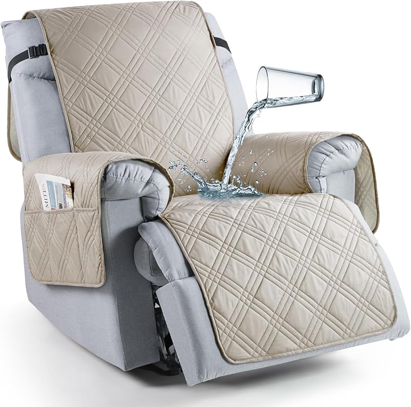 TAOCOCO 100% Waterproof Recliner Chair Cover, Non Slip Covers for Recliner Chair with Pocket, Washable Reclining Chair/Furniture Protector for Kids, Pets(23.6'', Chocolate)
