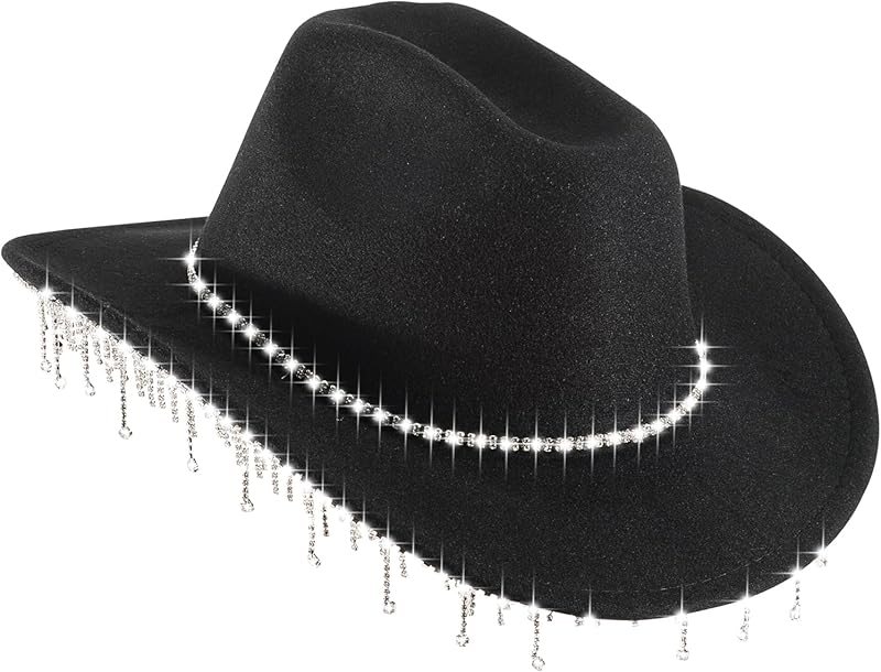 Womens Cowboy Hat Rhinestone Hat Western Cowgirl Hat Wide Brim Diamond-Glitter Size:Medium-Large