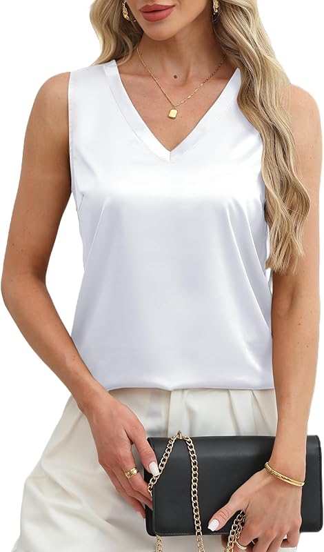 Mawor Satin Tank Tops for Women Casual V Neck Silk Basic Cami Camisoles