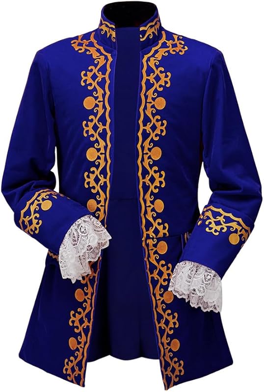 CosplayDiy Men's Colonial Military Tailcoat Costume 18th Century Medieval Regency Tailcoat Jacket