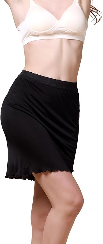 Women's Silk Half Slip Lace Trim Waist Short Underskirt Anti Cling Seamless Under Dress