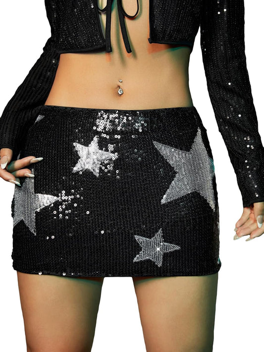 MakeMeChic Women's Sequin Skirt Sparkly Night Out Bodycon Glitter Micro Mini Skirt with Shorts