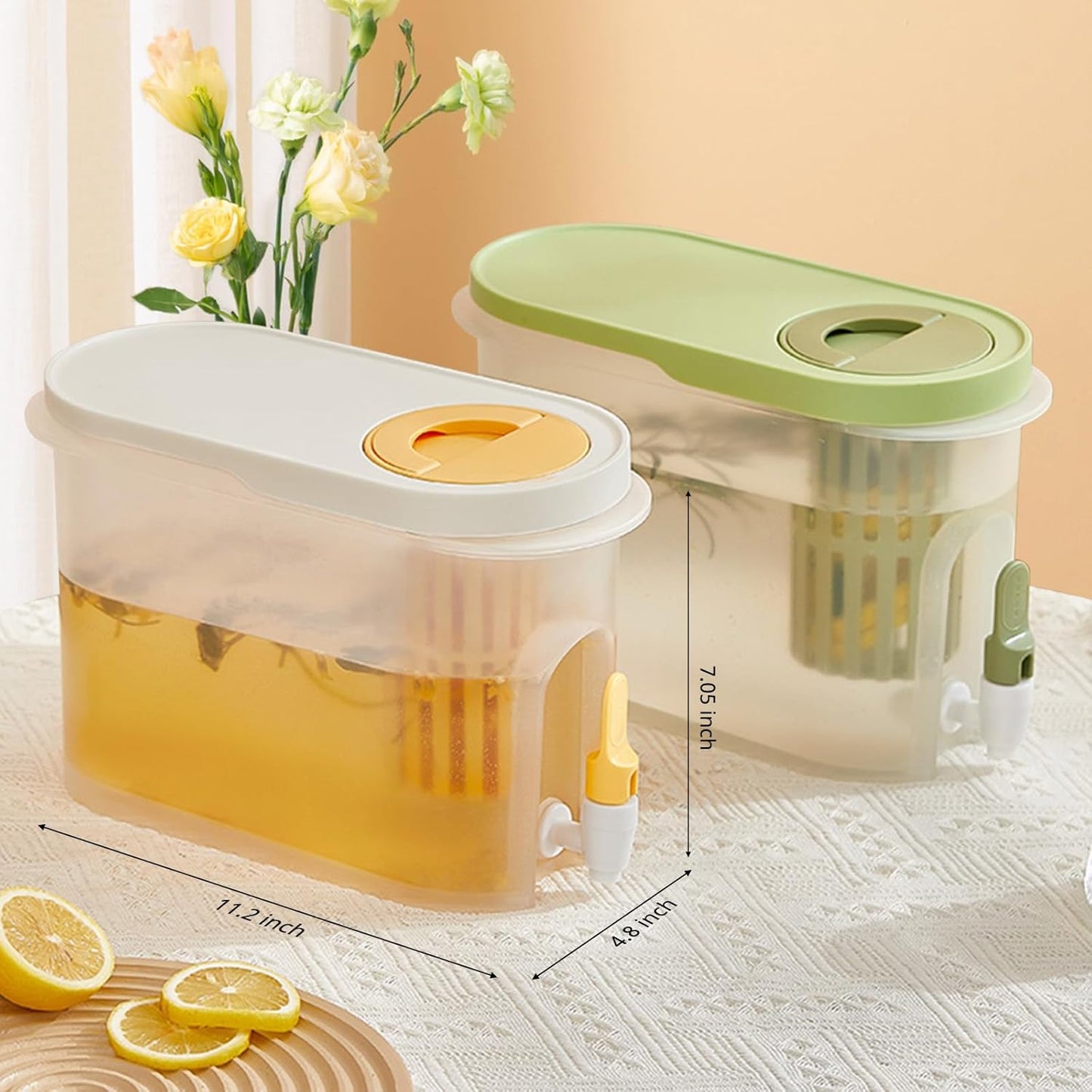 Drink Dispenser for Fridge, Beverage Liquid Drink Container for Party, 0.9 Gallon, Cold Water Pitcher Lemonade Stand Juice Jug with Spigot (White)