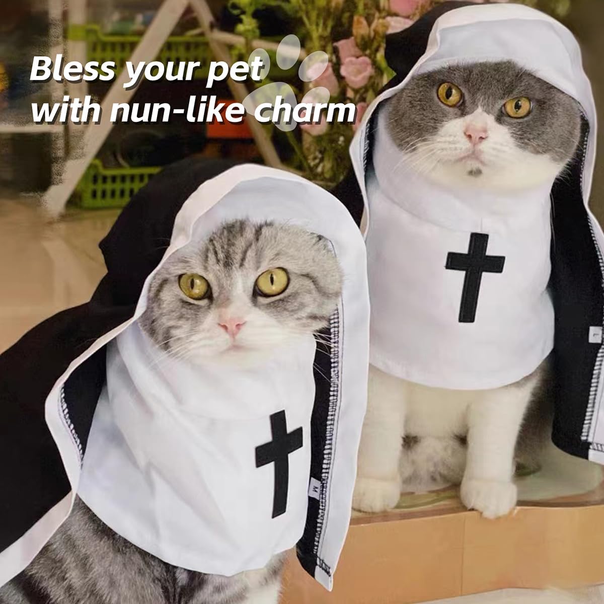 MANON ROSA Cat Costume Nun Dress- Funny Halloween Cloak Outfit for Small Medium Dogs, Cosplay Apparel for Photoshoots Parties Social Media, Adorable Pet Clothing (M(Rec wt.6-12lb))