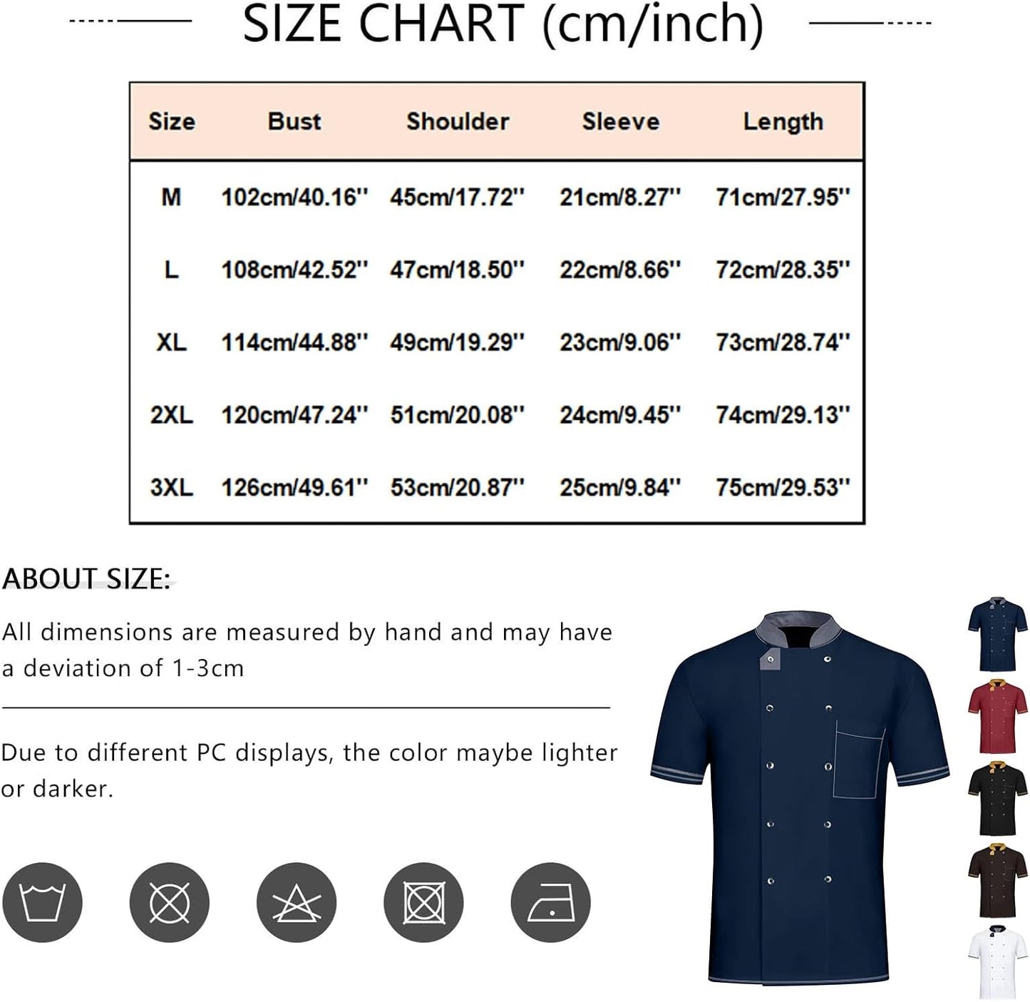 Unisex Chef Coat Short Sleeve Cook Shirts Buttons Restaurant Kitchen Food Service Uniform Chef Jacket for Men Women